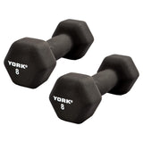 York Barbell Neoprene Hexagon Dumbbells with Cast Ergo Handle (8lb, Pack of 2) | Durable Anti-Slip Exercise & Fitness Strength Training Free Weights for Home Gym | Black | For Men & Women-hydrafitnessparts