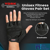York Barbell Unisex Fitness Large Gloves Pair Set - Short Finger Sheepskin Leather & Lycra Black | Weightlifting, Training, Cycling, Pull-ups, Rowing & Climbing Gym Gloves for Men & Women-hydrafitnessparts