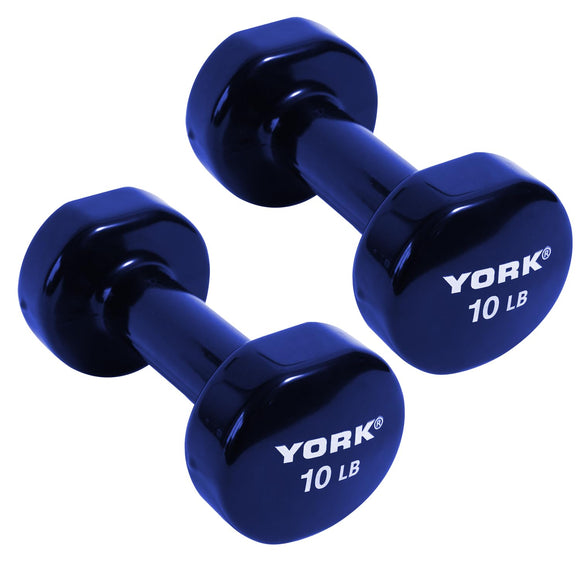 York Barbell Vinyl Coated Fitbell Dumbbell (10LB, Pack of 2) | Durable Anti-Roll Anti-Slip, Color Blue | Ideal for Arm Rows Squats Chest Presses Bicep Curls Walking Jogging & Yoga-hydrafitnessparts