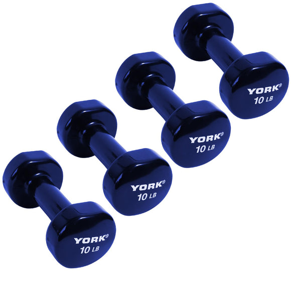 York Barbell Vinyl Coated Fitbell Dumbbell (10LB, Pack of 4) | Durable Anti-Roll Anti-Slip, Color Blue | Ideal for Arm Rows Squats Chest Presses Bicep Curls Walking Jogging & Yoga-hydrafitnessparts