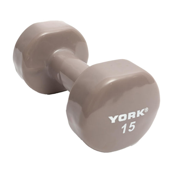 York Barbell Vinyl Coated Fitbell Dumbbell (15LB, Pack of 1) | Durable Anti-Roll Anti-Slip, Color Grey | Ideal for Arm Rows Squats Chest Presses Bicep Curls Walking Jogging & Yoga-hydrafitnessparts