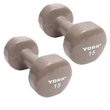 York Barbell Vinyl Coated Fitbell Dumbbell (15LB, Pack of 2) | Durable Anti-Roll Anti-Slip, Color Grey | Ideal for Arm Rows Squats Chest Presses Bicep Curls Walking Jogging & Yoga-hydrafitnessparts