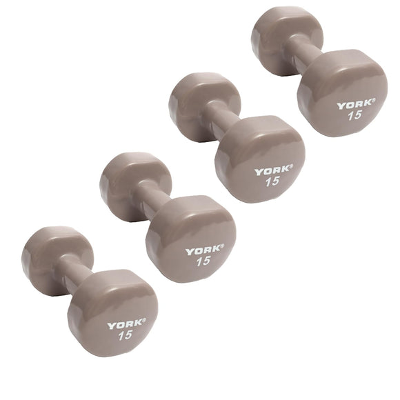 York Barbell Vinyl Coated Fitbell Dumbbell (15LB, Pack of 4) | Durable Anti-Roll Anti-Slip, Color Grey | Ideal for Arm Rows Squats Chest Presses Bicep Curls Walking Jogging & Yoga-hydrafitnessparts