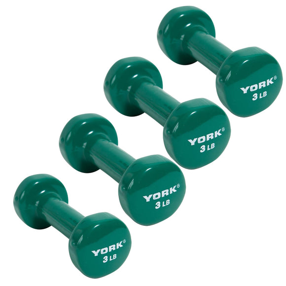 York Barbell Vinyl Coated Fitbell Dumbbell (3LB, Pack of 4) | Durable Anti-Roll Anti-Slip, Color Grape | Ideal for Arm Rows Squats Chest Presses Bicep Curls Walking Jogging & Yoga-hydrafitnessparts