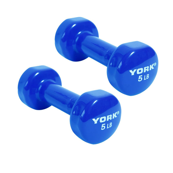 York Barbell Vinyl Coated Fitbell Dumbbell (5LB, Pack of 2) | Durable Anti-Roll Anti-Slip, Color Light Blue | Ideal for Arm Rows Squats Chest Presses Bicep Curls Walking Jogging & Yoga-hydrafitnessparts