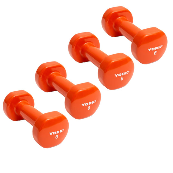 York Barbell Vinyl Coated Fitbell Dumbbell (6LB, Pack of 4) | Durable Anti-Roll Anti-Slip, Color Orange | Ideal for Arm Rows Squats Chest Presses Bicep Curls Walking Jogging & Yoga-hydrafitnessparts