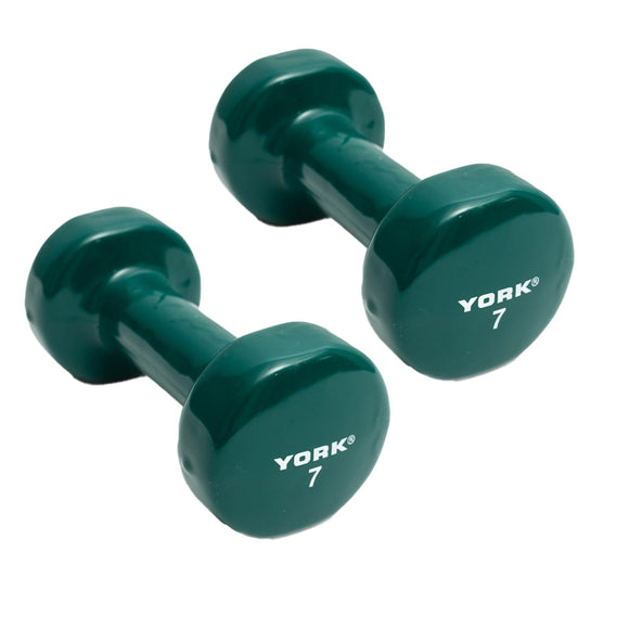 York Barbell Vinyl Coated Fitbell Dumbbell (7LB, Pack of 2) | Durable Anti-Roll Anti-Slip, Color Dark Green | Ideal for Arm Rows Squats Chest Presses Bicep Curls Walking Jogging & Yoga-hydrafitnessparts