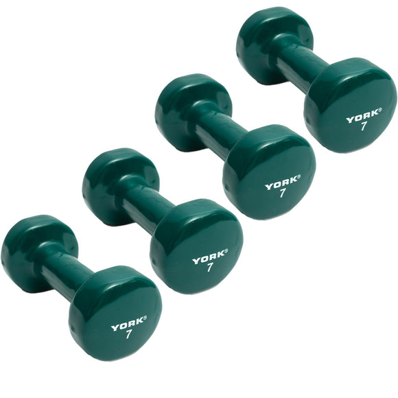 York Barbell Vinyl Coated Fitbell Dumbbell (7LB, Pack of 4) | Durable Anti-Roll Anti-Slip, Color Dark Green | Ideal for Arm Rows Squats Chest Presses Bicep Curls Walking Jogging & Yoga-hydrafitnessparts