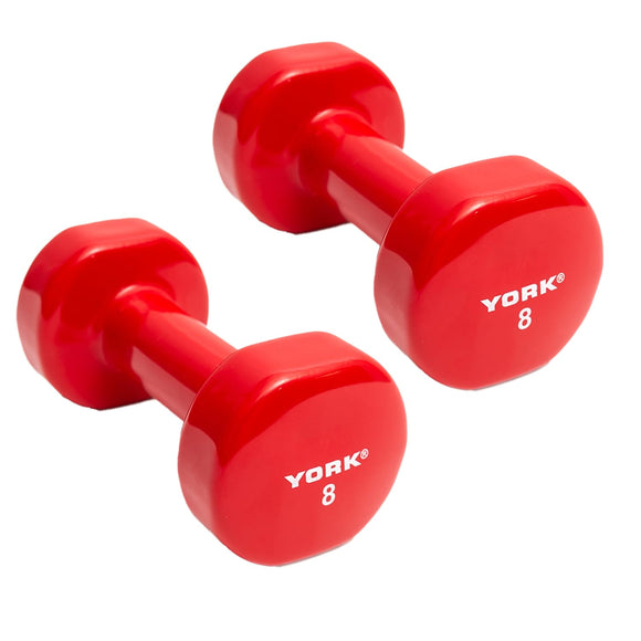 York Barbell Vinyl Coated Fitbell Dumbbell (8LB, Pack of 2) | Durable Anti-Roll Anti-Slip, Color Red | Ideal for Arm Rows Squats Chest Presses Bicep Curls Walking Jogging & Yoga-hydrafitnessparts