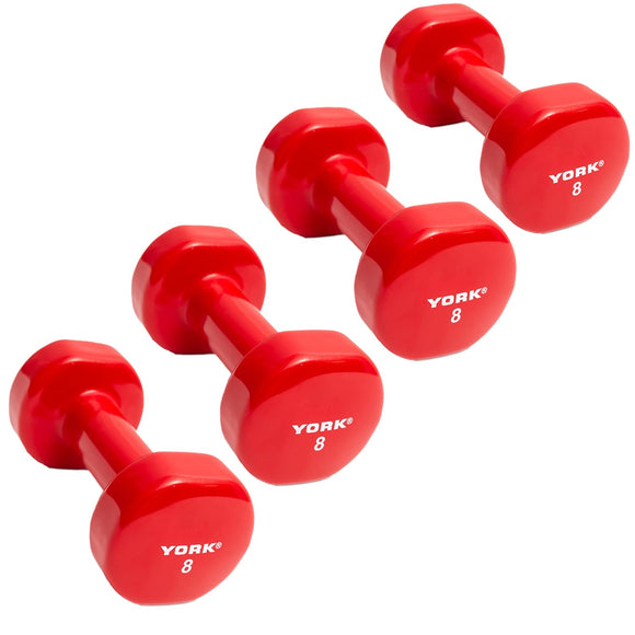 York Barbell Vinyl Coated Fitbell Dumbbell (8LB, Pack of 4) | Durable Anti-Roll Anti-Slip, Color Red | Ideal for Arm Rows Squats Chest Presses Bicep Curls Walking Jogging & Yoga-hydrafitnessparts