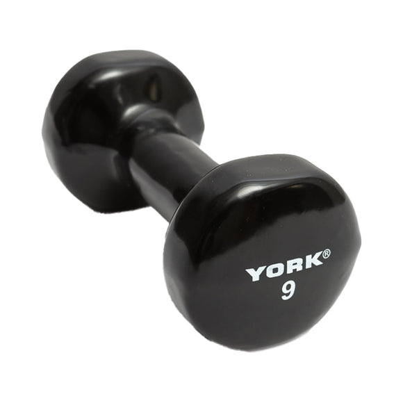 York Barbell Vinyl Coated Fitbell Dumbbell (9LB, Pack of 1) | Durable Anti-Roll Anti-Slip, Color Black | Ideal for Arm Rows Squats Chest Presses Bicep Curls Walking Jogging & Yoga-hydrafitnessparts