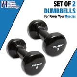 York Barbell Vinyl Coated Fitbell Dumbbell (9LB, Pack of 2) | Durable Anti-Roll Anti-Slip, Color Black | Ideal for Arm Rows Squats Chest Presses Bicep Curls Walking Jogging & Yoga-hydrafitnessparts