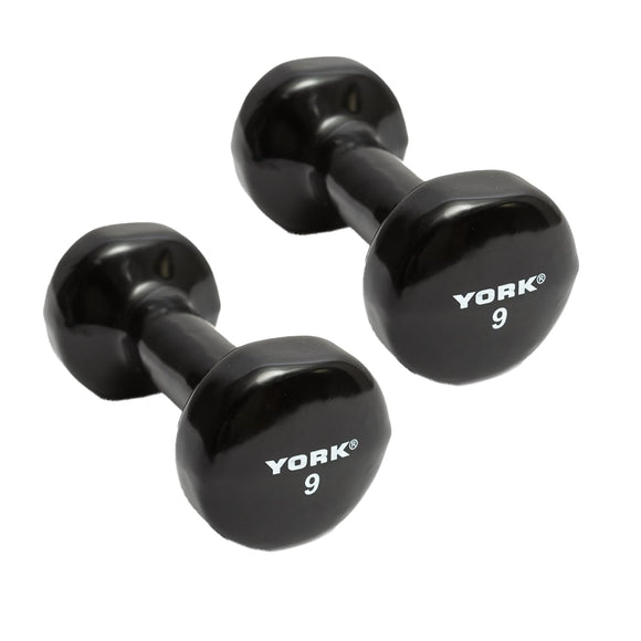 York Barbell Vinyl Coated Fitbell Dumbbell (9LB, Pack of 2) | Durable Anti-Roll Anti-Slip, Color Black | Ideal for Arm Rows Squats Chest Presses Bicep Curls Walking Jogging & Yoga-hydrafitnessparts
