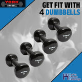 York Barbell Vinyl Coated Fitbell Dumbbell (9LB, Pack of 4) | Durable Anti-Roll Anti-Slip, Color Black | Ideal for Arm Rows Squats Chest Presses Bicep Curls Walking Jogging & Yoga-hydrafitnessparts