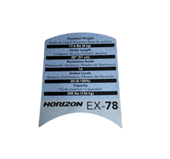 Horizon Fitness EX78 - EP516 Elliptical Console Mast Cover Pop Decal Sticker 1000107582 - hydrafitnessparts