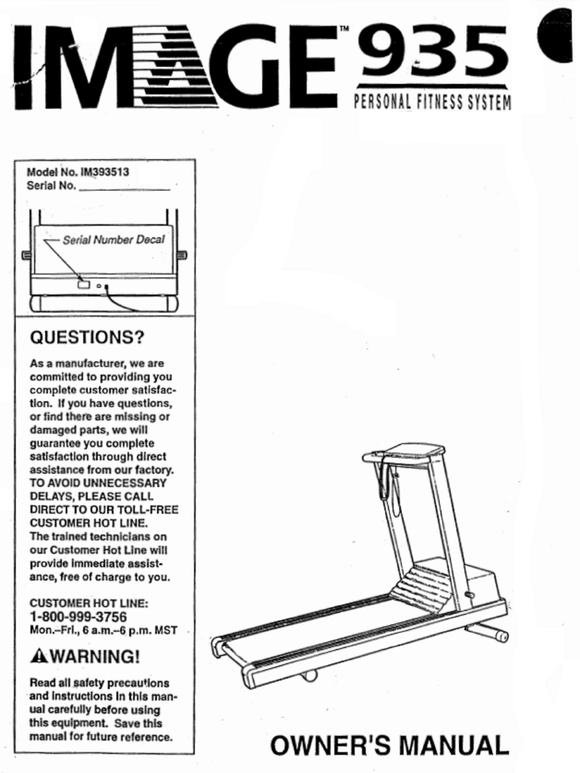 Imag 935 - Im393513 Treadmill Owner Manual 119801 - hydrafitnessparts
