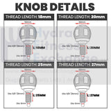 Seat pop pin knob Size 1" (50mm) Thread of pin M16 (5/8") Fine Thread Pin Diameter: 5/16" (8mm) - hydrafitnessparts