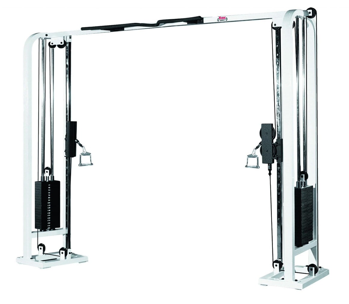 Cable Column Machine With Rails STS Cable Crossover Machine White Dual 200 lb Weight Stacks Adjustable ...