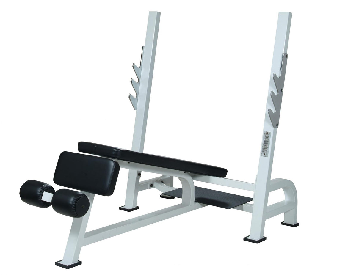 STS Olympic Decline Bench Press with Gun Racks White Heavy Duty Streng ...