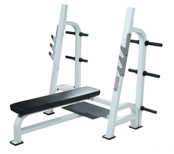 STS Olympic Flat Bench Press with Gun Rack Bar Holders, White Commerci ...
