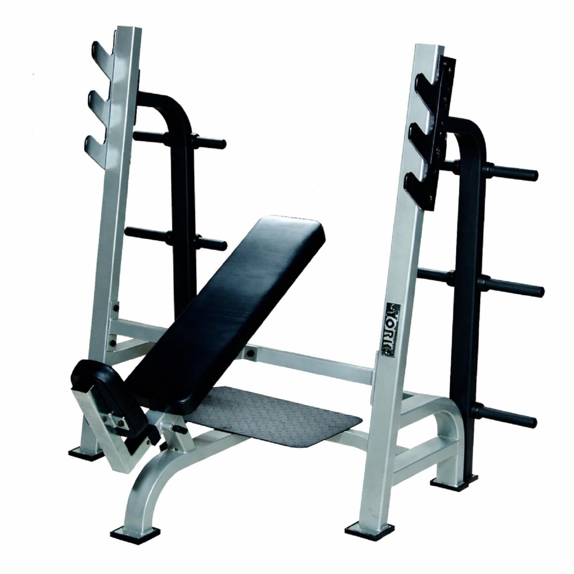 STS Olympic Incline Bench Press with Gun Rack Bar Holders, Silver Fram