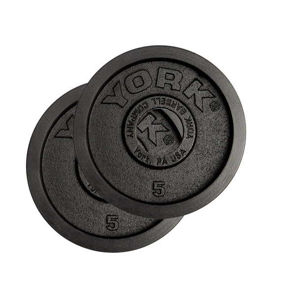 York Barbell Legacy 2 - Inch Cast Iron Olympic Weight Plate Set – Precision Milled, +/ - 2% Tolerance – 5lb Pair – Fits Standard Olympic Bars – Smooth Back & Edge - hydrafitnessparts