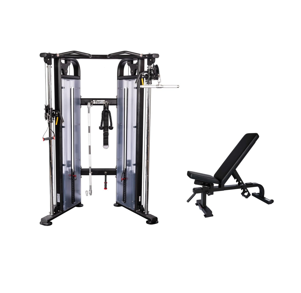 YORK Better Together Set 2 Black Functional Cable Crossover with Bench ...
