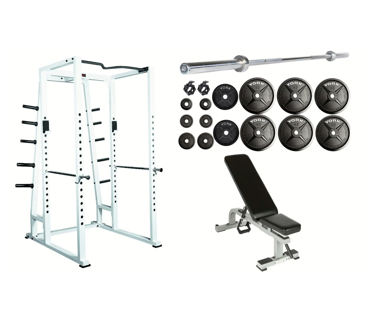 YORK Gold Package Home Gym Set with Power Rack Bench and 400 lb Olympi ...