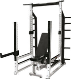 YORK STS Multi - Function Power Rack White, Heavy Duty Strength Training Rack with Pull Up Bar, Adjustable Hook Plates, Safety Arms, Weight Storage and Bar Holders - hydrafitnessparts