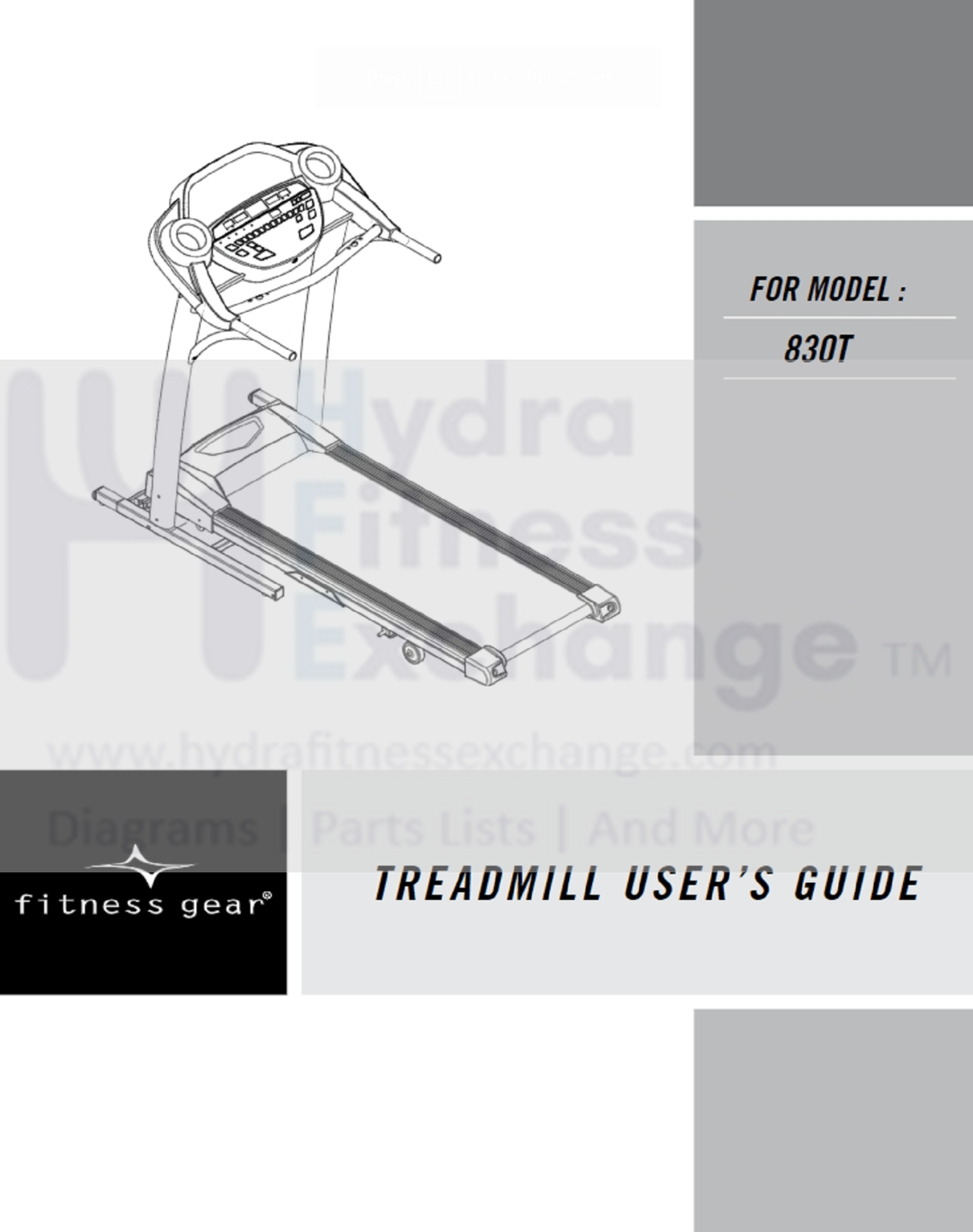 Fitness Gear 830T - TM229 Treadmill Owner Manual 056863-AX