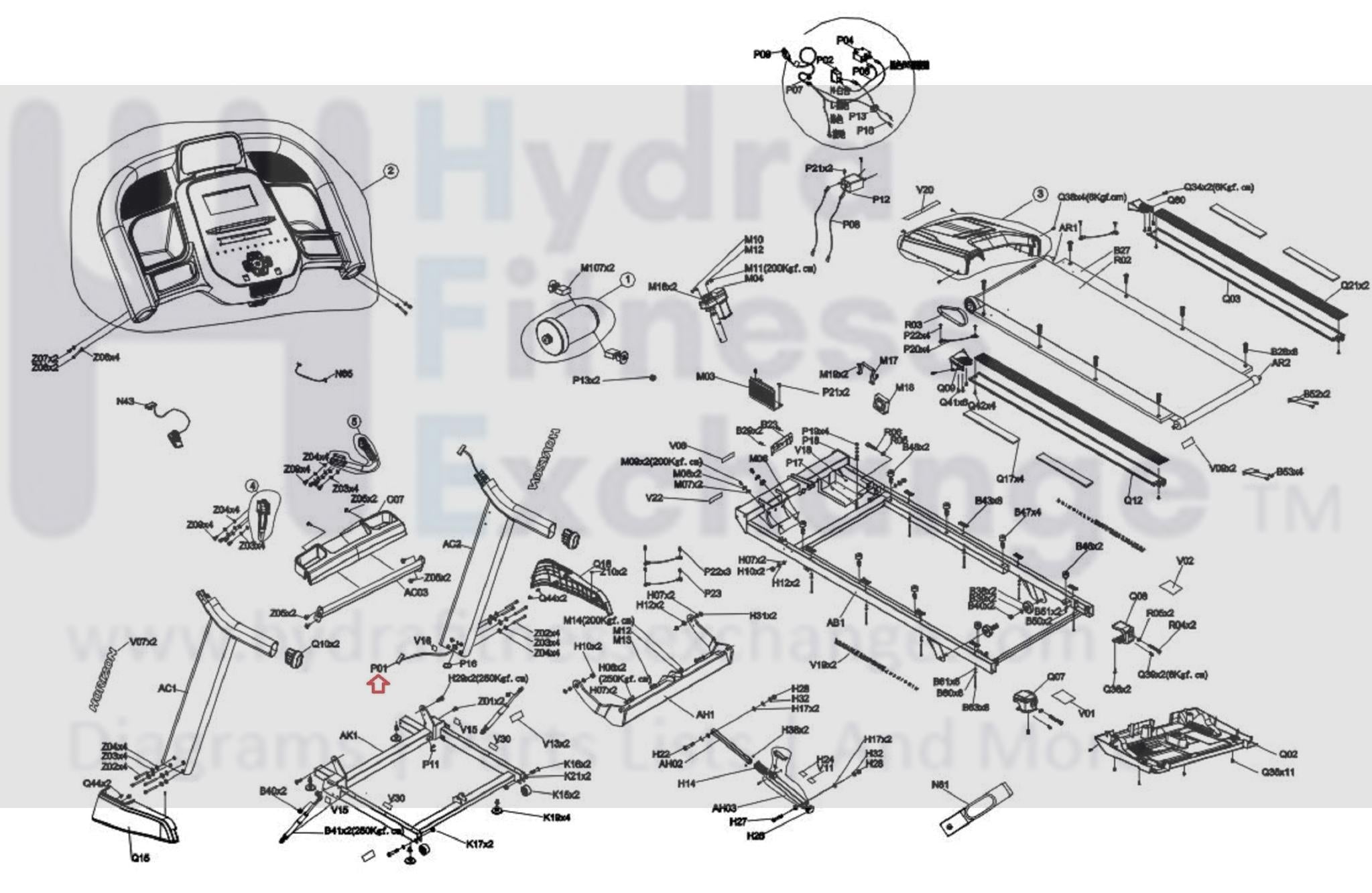 プレメモ　ポイント Horizon Fitness 7.8AT-04-TM1000C Treadmill Console Wire Below