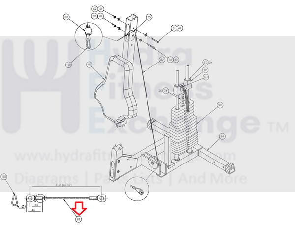 Precor Pacific Fitness Zuma Home Gym Rod Cable Assembly 46