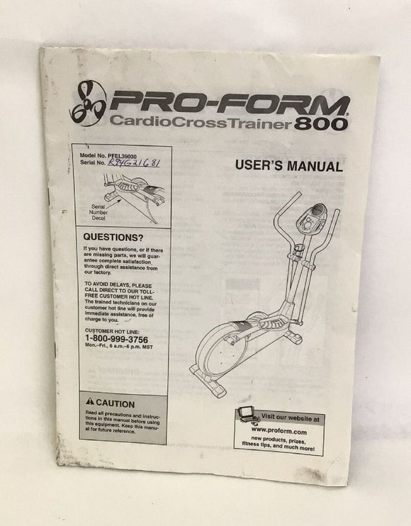 Proform 800CardioCrossTrainer DRE39040 PFEL39030 Elliptical Owners Manual 197639-hydrafitnessparts
