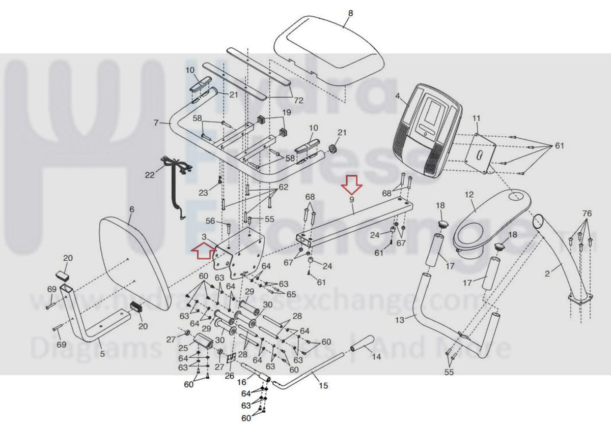 Proform Upright Bike Rail Extrusion with Seat Carriage Set 317881 & 31 ...