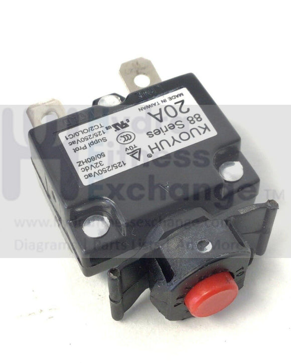 True BH Fitness BladeZ Treadmill Circuit Breaker 20A 9PS0039 or 0PS0039 Kuoyuh 88 Series 20 Amp-hydrafitnessparts