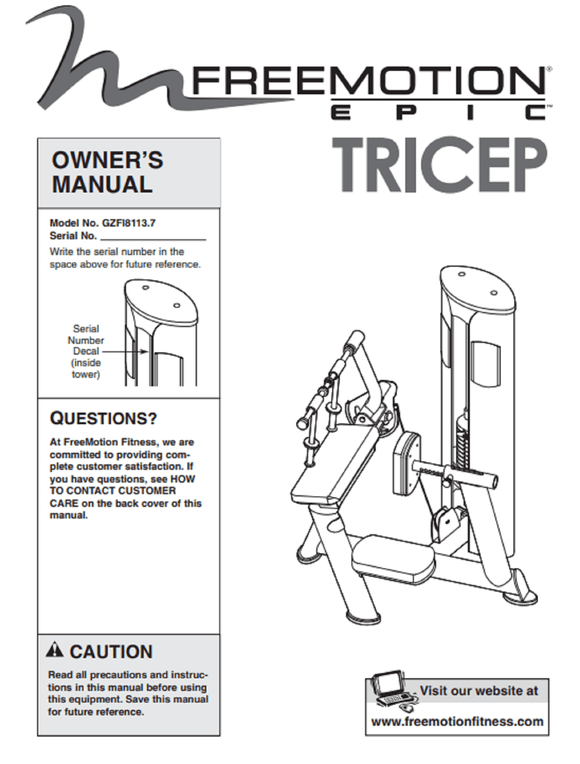 Epic TRICEP - GZFI81137 Strength System Owner Manual GZ7471 - hydrafitnessparts