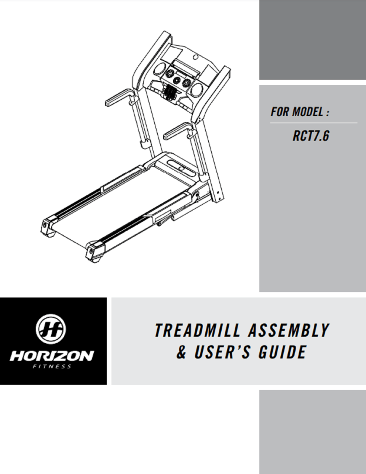 Horizon Fitness RCT7.6 TM237 Treadmill Owner Manual 056862 AX