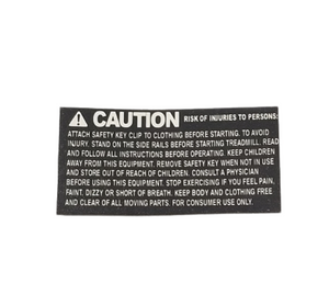 Horizon AFG Tempo Fitness Livestrong Treadmill Overlay Warning Label 1000210190