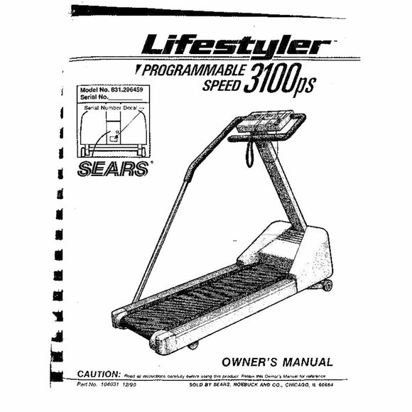 Lifestyler 1500 - 831.296459 Treadmill Owner Manual 104031 - hydrafitnessparts