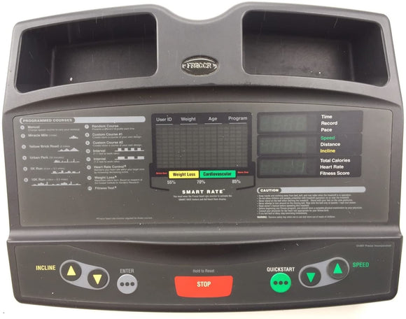Precor 9.25 9.25i (2z) Upper Display Console Panel Board & Overlay w Software - fitnesspartsrepair