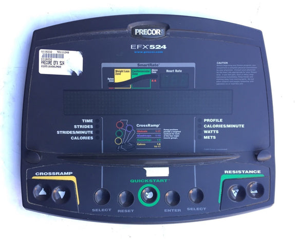 Precor efx524 Elliptical Upper Display Console c524 Panel Board & Overlay - fitnesspartsrepair
