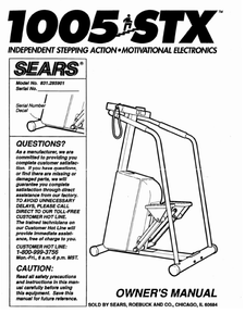 ProForm 1005 STX - 831.285901 Stepper Step Owner Manual 106927 - hydrafitnessparts