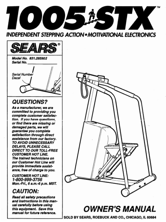 ProForm 1005 STX - 831.285902 Stepper Step Owner Manual 107590 - hydrafitnessparts