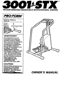 Proform 3001 STX - Pf300113 Stepper Step Owner Manual 107581 - hydrafitnessparts