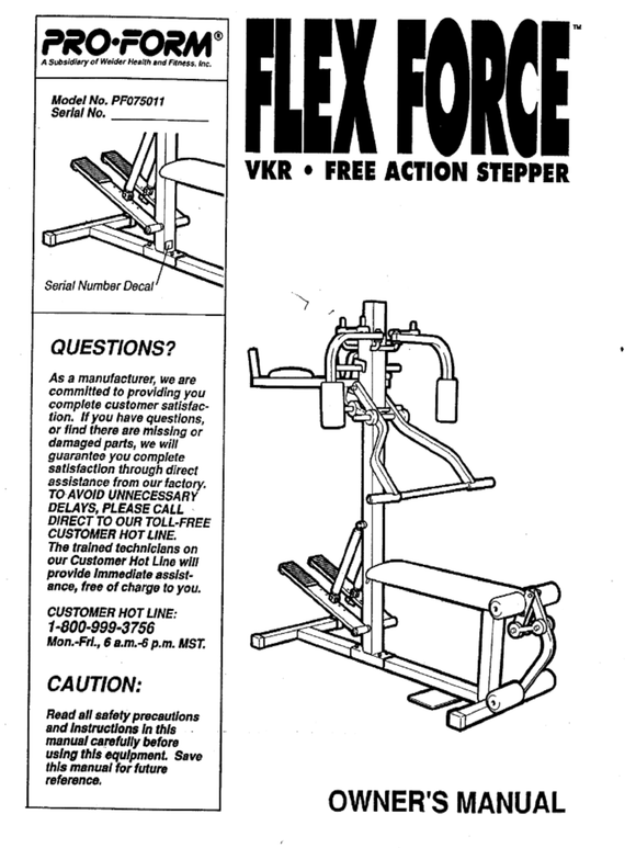 Proform Flex - Pf075011 Strength System Owner Manual 107031 - hydrafitnessparts