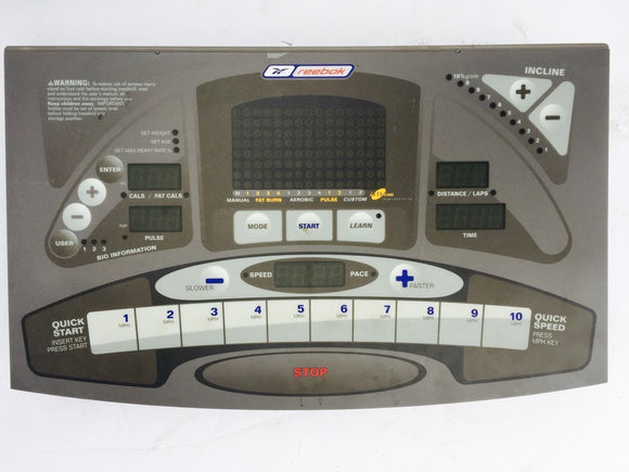 Reebok Treadmill RBTL1590 RBX 550 Console Overlay Display Control Panel Screen - fitnesspartsrepair
