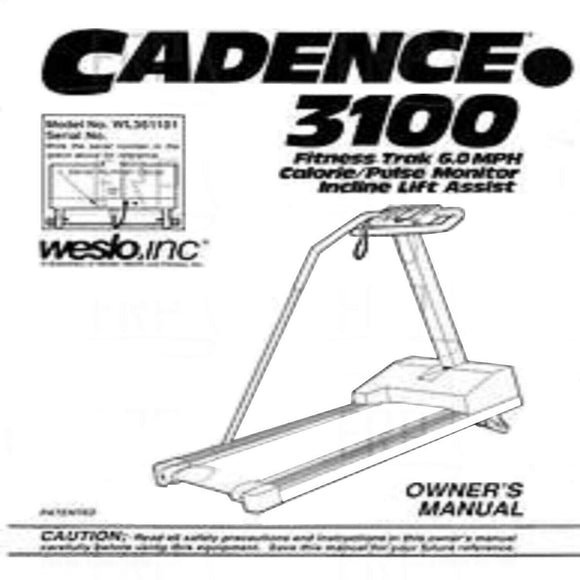 Weslo CADENCE 3100 - WL361101 Treadmill Owners Manual 103427 - hydrafitnessparts