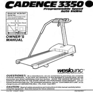 Weslo CADENCE 3350 - WL361501 Treadmill Owners Manual 103457 - hydrafitnessparts