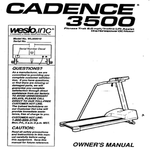 Weslo Cadence 3500 - Wl350010 Treadmill Owner Manual 105567 - hydrafitnessparts