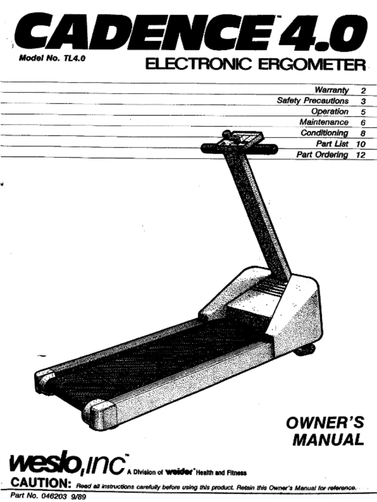 Weslo cadence treadmill outlet manual